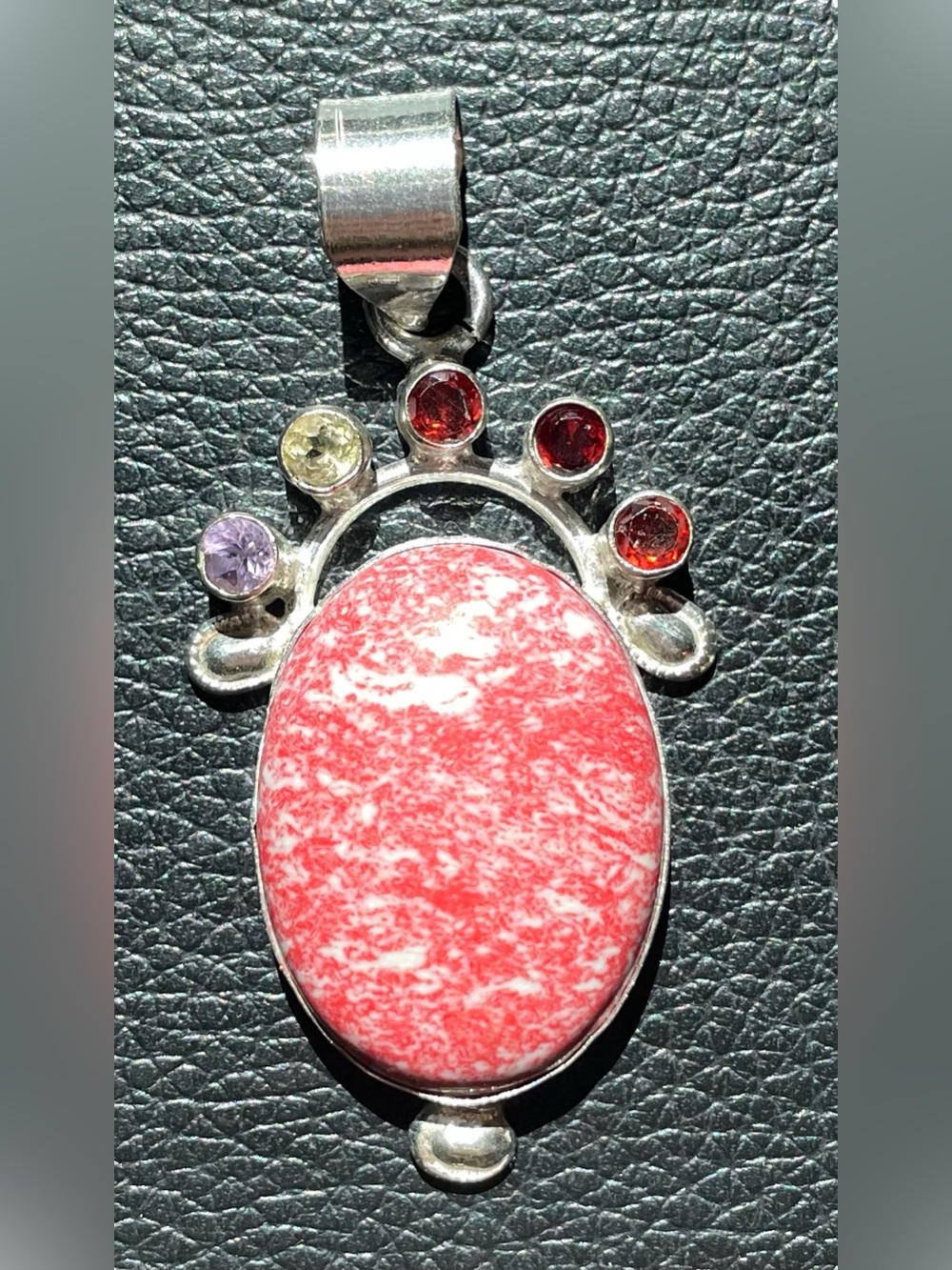 Sterling Silver Pink Jasper Pendant with Multi-Gem Accents